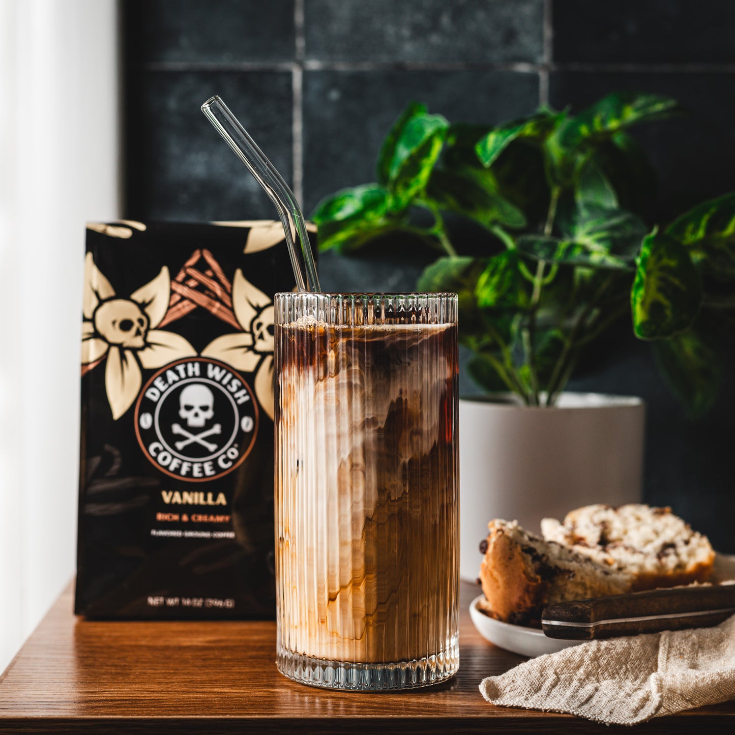 Coffee brewed with Death Wish Coffee Vanilla Flavored Ground Coffee