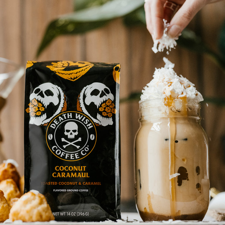 Coconut Caramaul Flavored Coffee - Available Exclusively at deathwishcoffee.mom