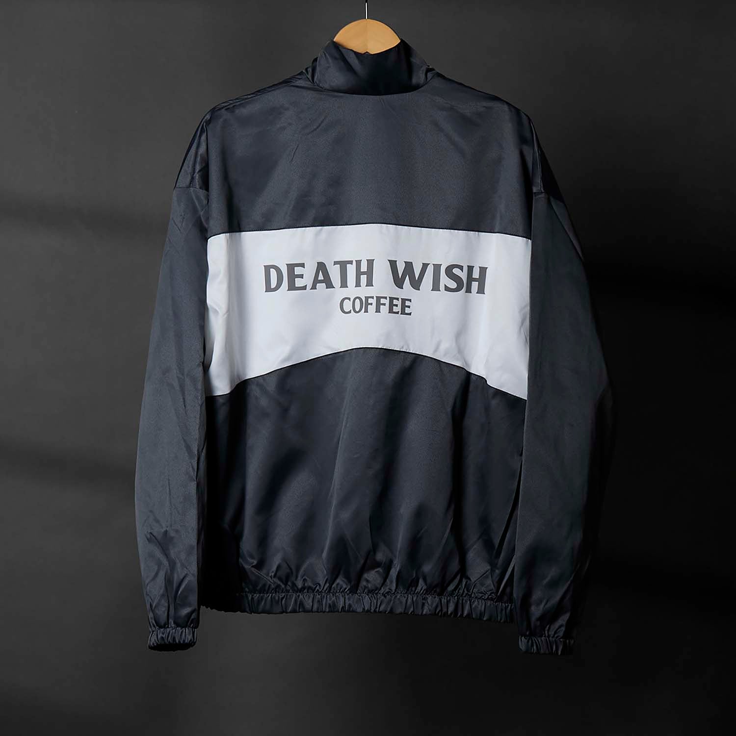 The back of the Death Wish Coffee Photo Finish Windbreaker.