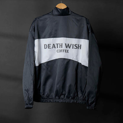 The back of the Death Wish Coffee Photo Finish Windbreaker.
