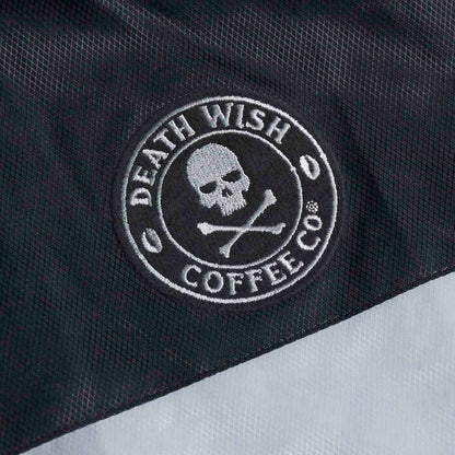 The front logo of the Death Wish Coffee Photo Finish Windbreaker.