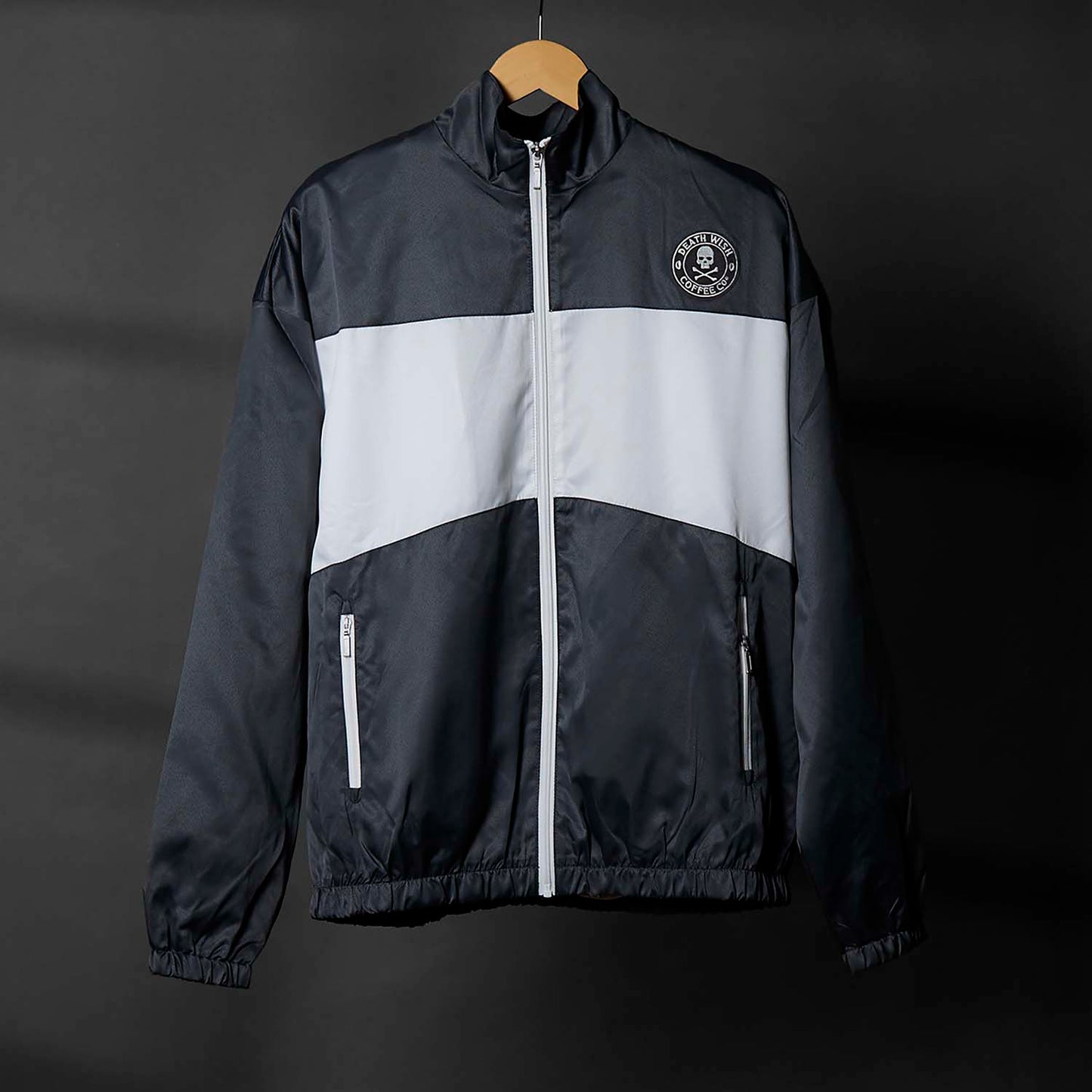 The front of the Death Wish Coffee Photo Finish Windbreaker.