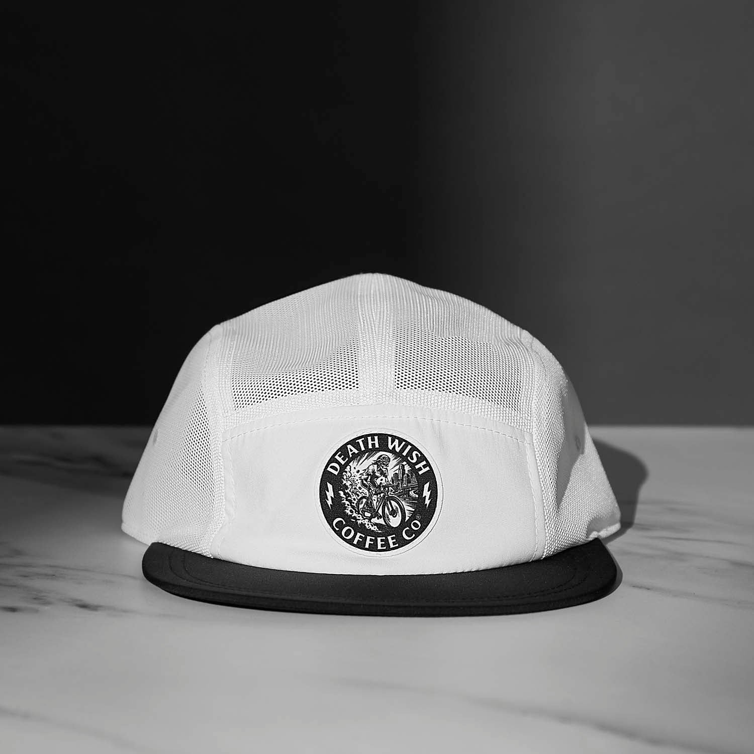 The front of the Death Wish Coffee High Gear Five-Panel Hat.