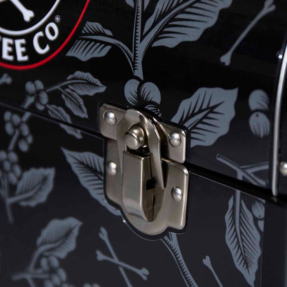 A detail shot of the Death Wish Coffee Liquid Lunch Collector's Bundle box.