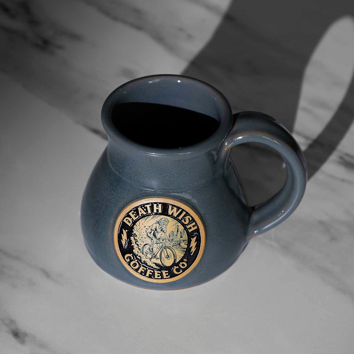 A top down view of the Death Wish Coffee Ride or Die Mug.