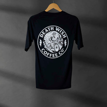 The back of the Death Wish Coffee Bone Dry Cycling Jersey.