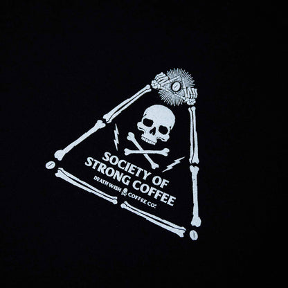 A detail shot of the front of the Death Wish Coffee Society Insignia Tee.