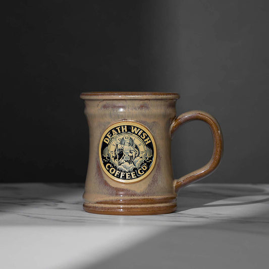 The front of the Death Wish Coffee Father Time Mug.