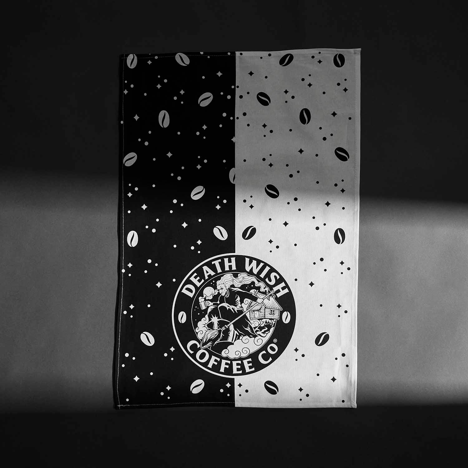 The towel from the Death Wish Coffee Witch's Kitchen Towel and Potholder Set.