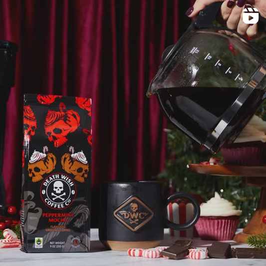 A GIF pouring Peppermint Mocha into a mug.