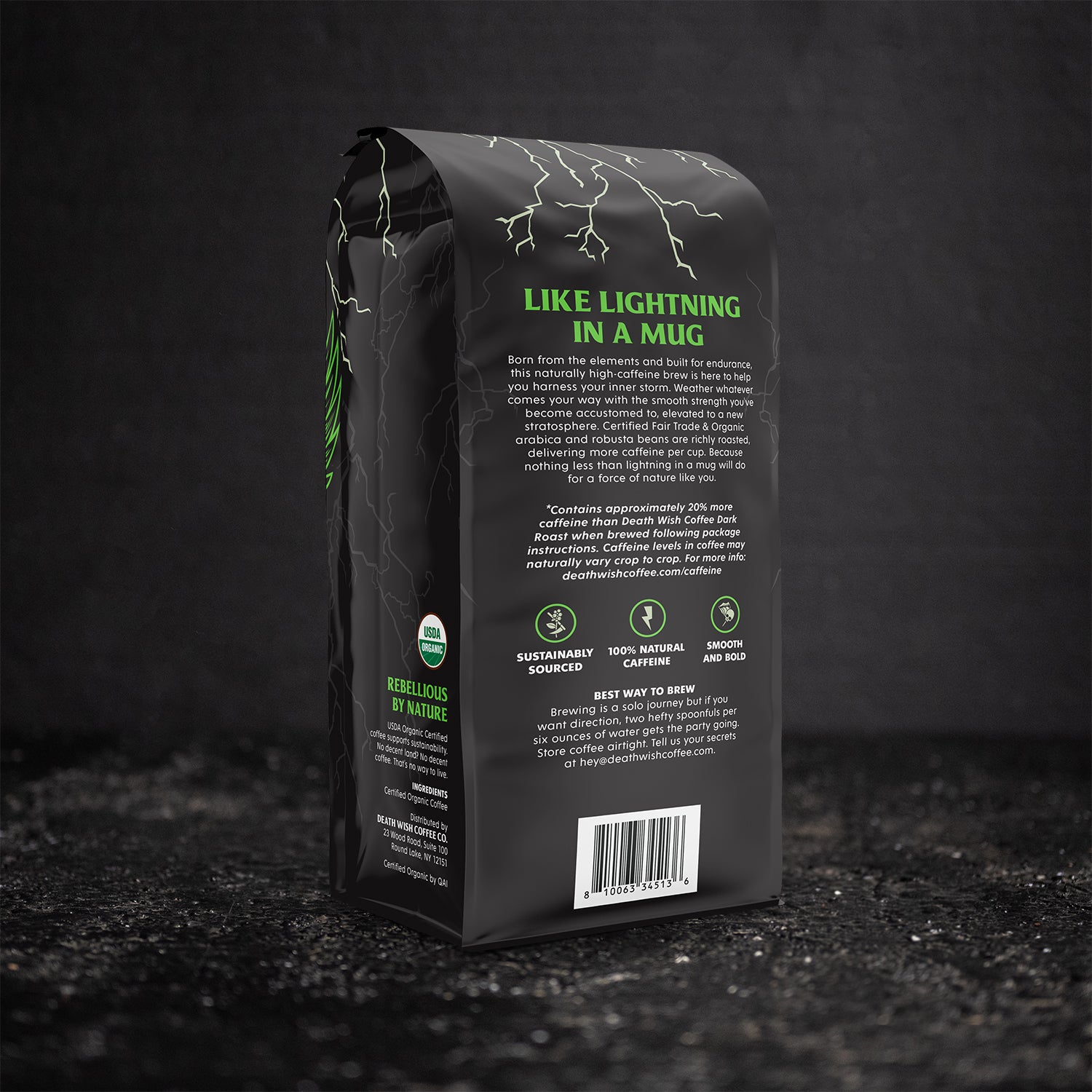 Power Surge Death Wish Coffee - Back of Bag